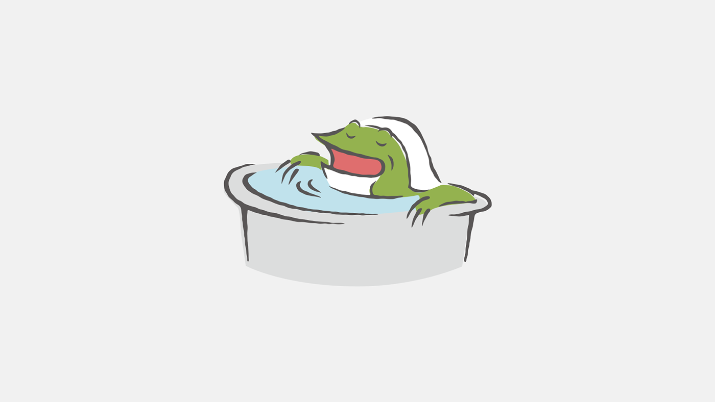 入浴するカエルのイラスト