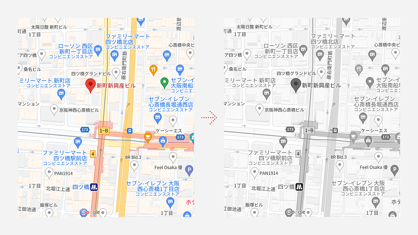 モノクロに変更したgoogle map